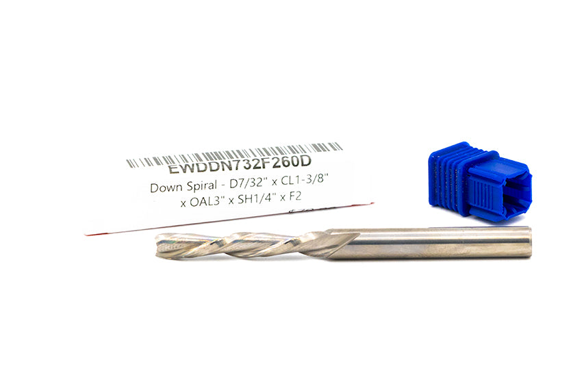 Down-Cut Spiral 7/32"Dia. x CL1-3/8" x OAL3" x SH1/4" x F2 (B8)