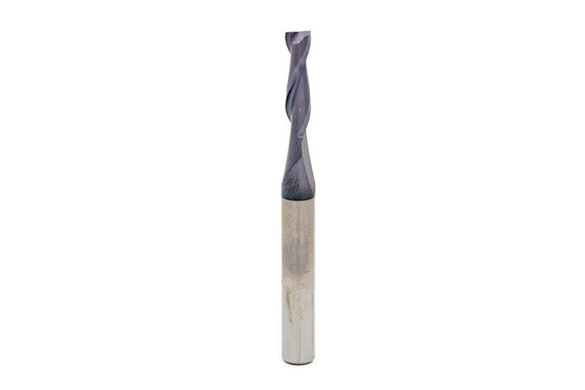 Vertical Up-cut spiral bit with a white background
