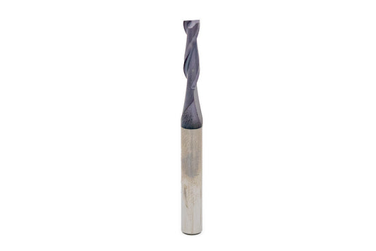 Vertical Up-cut spiral bit with a white background