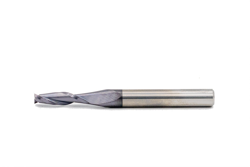 Horizontal Up-cut spiral bit with a white background