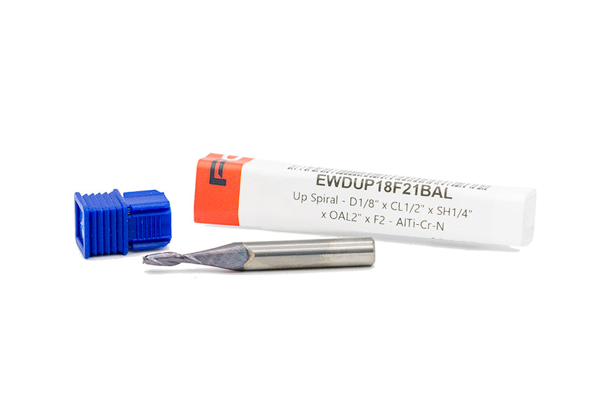 Up-Cut Spiral 1/8"Dia. x CL1/2" x SH1/4" x OAL2" x F2 - AlTi-Cr-N (A2)